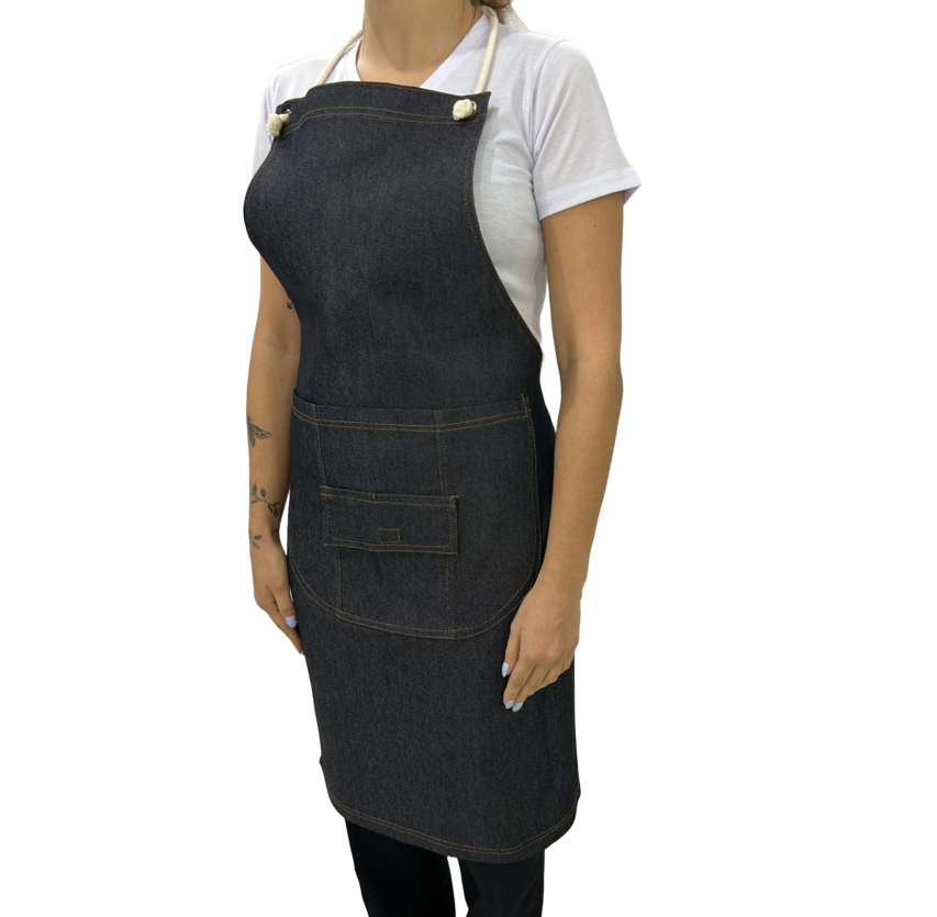 1038 Avental frontal de Jeans preto