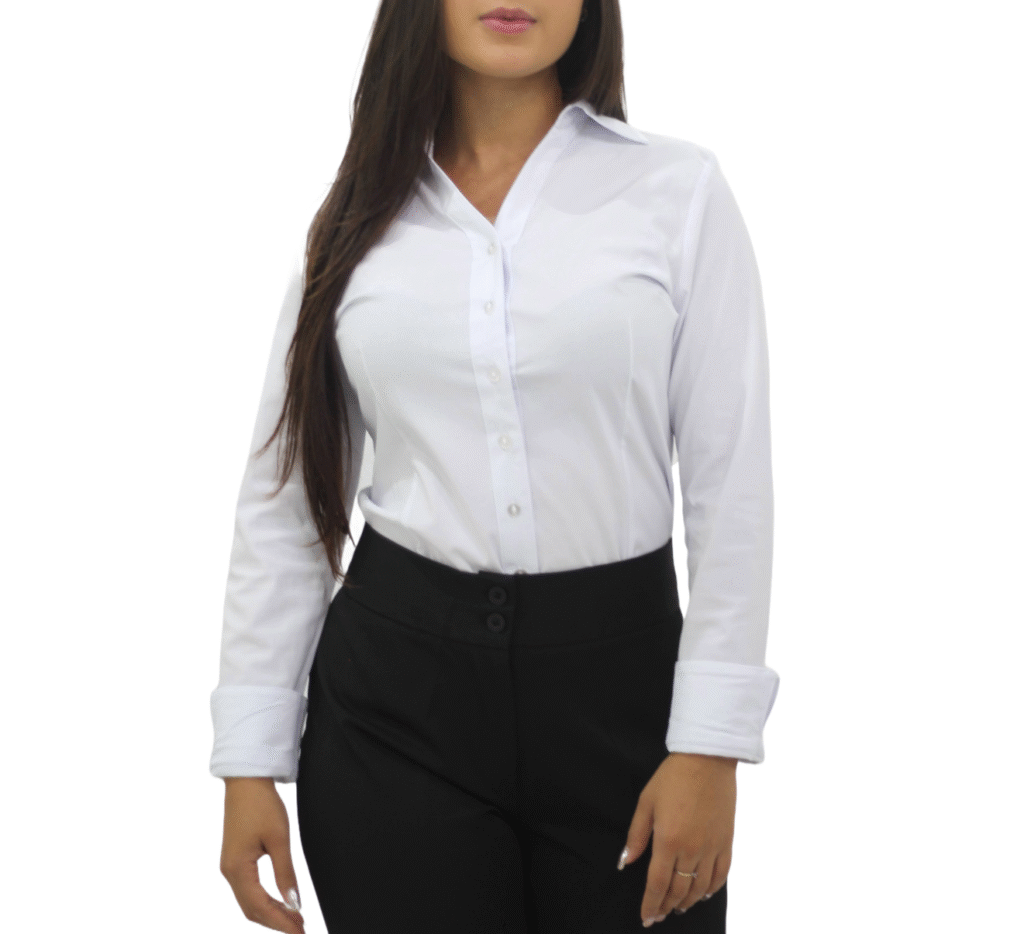 1081 Camisa social feminina manga longa branco