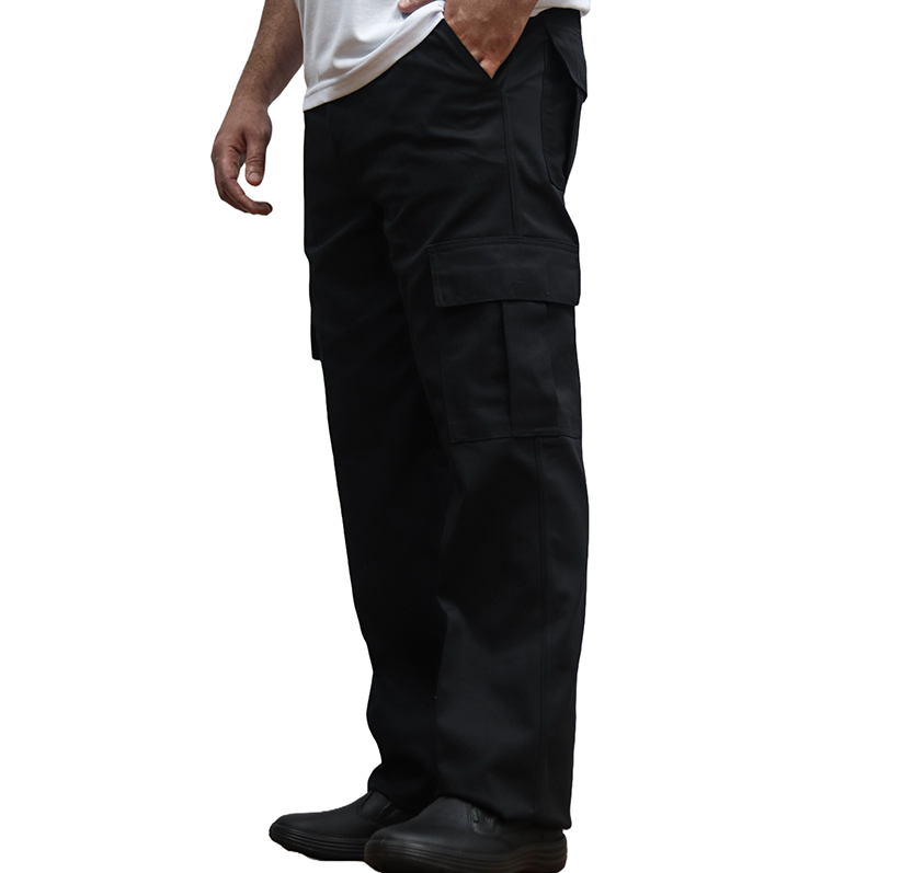1094 Calça Cargo em Polycotton Brim cor preto