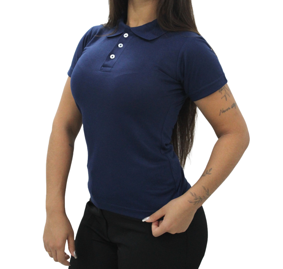 1103 Polo Baby look feminina azul marinho