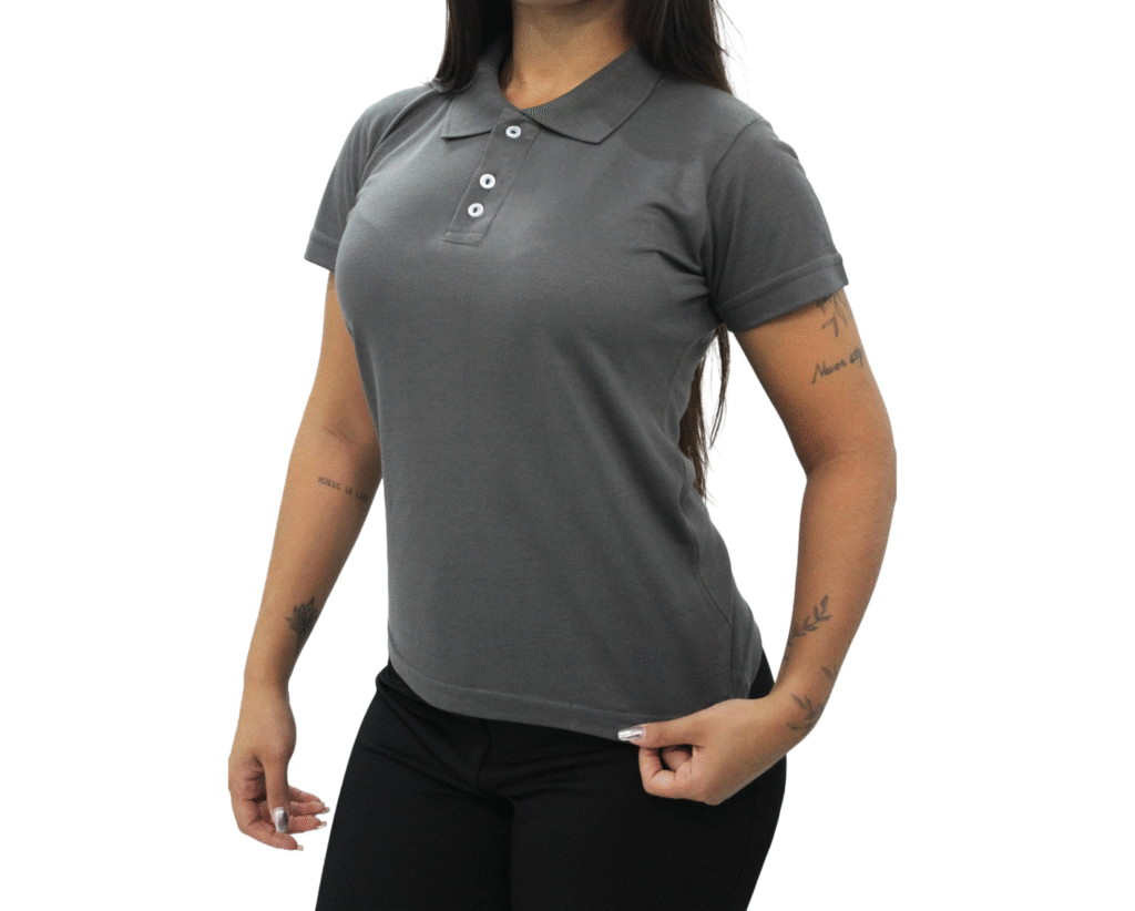 1103 Polo Baby look feminina cinza chumbo