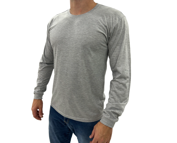 1118 Camiseta básica unissex poliviscose manga longa cinza mescla