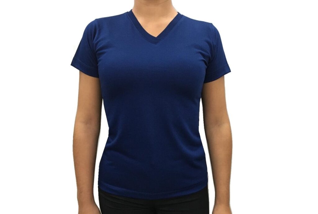 1121 Camiseta blusa básica baby look feminina malha cor azul marinho