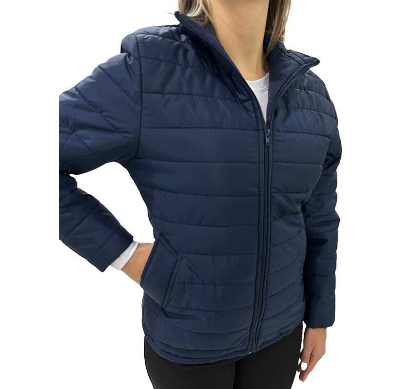 1128 Jaqueta puffer feminina acolchoada cor azul marinho