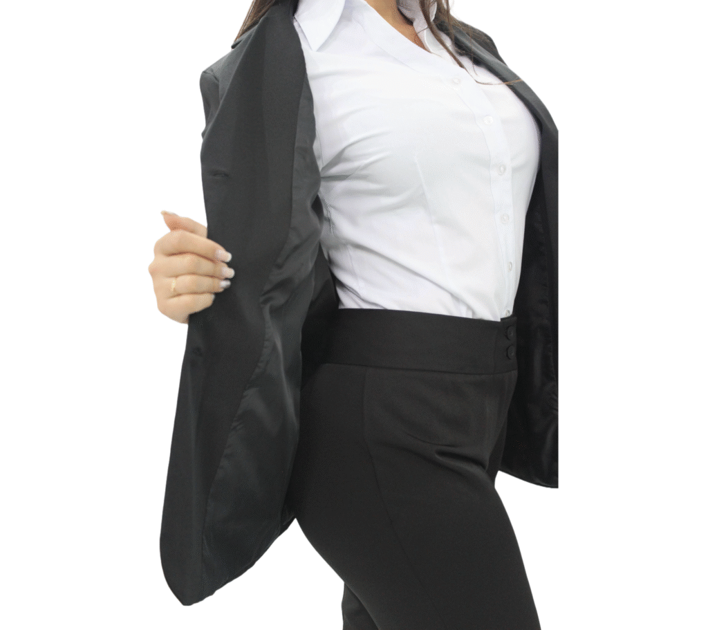 718 Blazer longo Feminino fechado por 2 botões Two way com elastano cor preto (6)