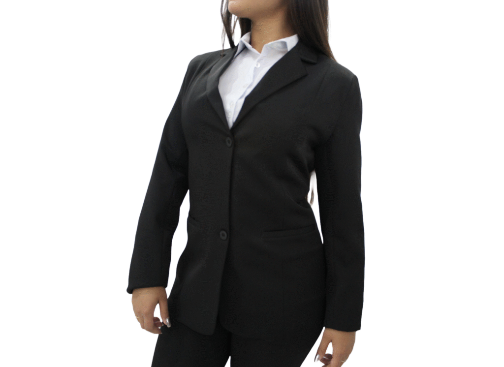 718 Blazer longo Feminino fechado por 2 botões Two way com elastano cor preto - Copia